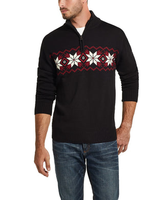 Weatherproof Men's Snowflake Quarter-Zip Sweater Black Size Small