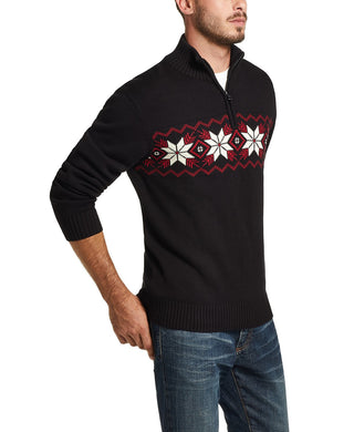 Weatherproof Men's Snowflake Quarter-Zip Sweater Black Size Small
