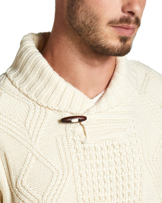 Weatherproof Men's Fisherman Toggle Shawl Neck Sweater White Size Small