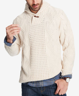 Weatherproof Men's Fisherman Toggle Shawl Neck Sweater White Size Small