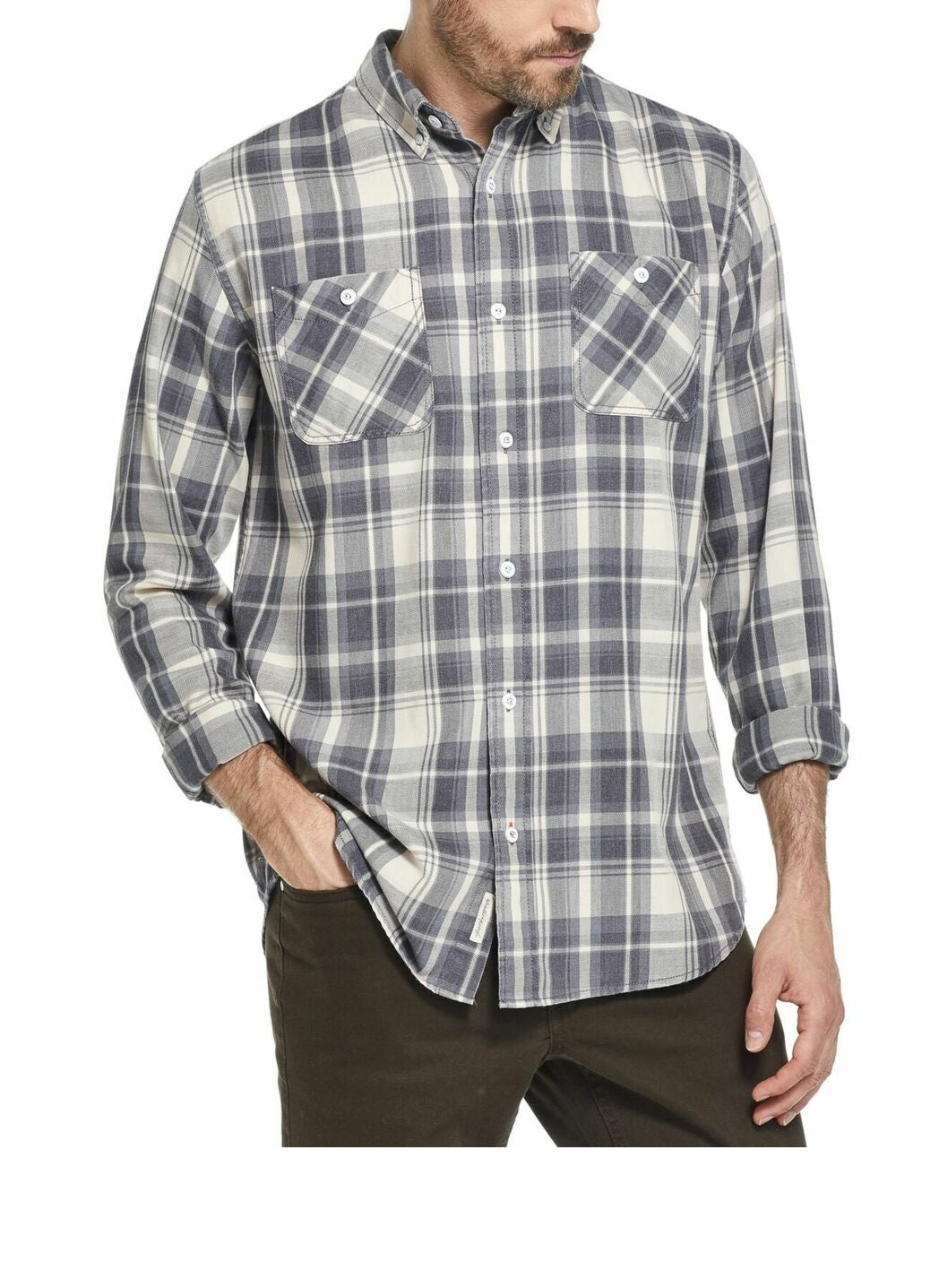 Weatherproof Vintage Men's Exploded Flannel Plaid Shirt Gray Size Small