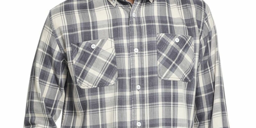Weatherproof Vintage Men's Exploded Flannel Plaid Shirt Gray Size Small