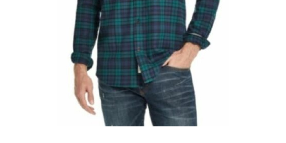 Weatherproof Vintage Men's Brushed Antique Flannel Plaid Shirt Black Size Medium