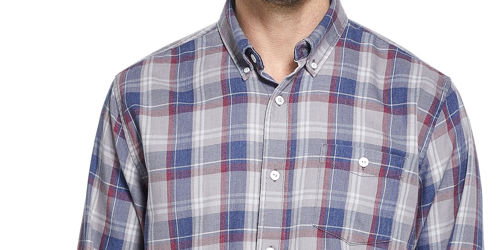 Weatherproof Vintage Men's Button-Down Plaid Shirt Gray Size Medium