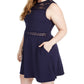 Speechless Women's Trendy Plus Lace Trim A Line Dress Blue Size 16