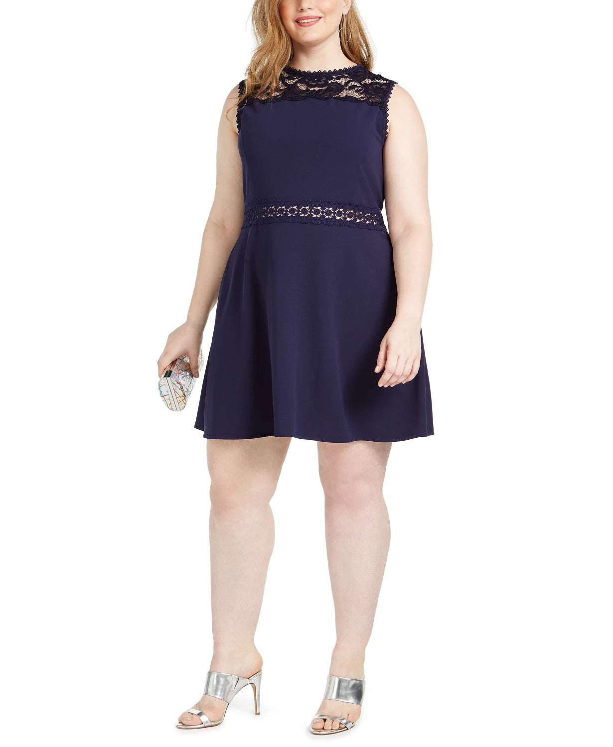 Speechless Women's Trendy Plus Lace Trim A Line Dress Blue Size 16