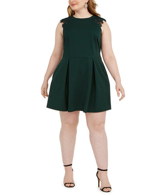 Speechless Women's Trendy Plus Size Lace-Trim Fit & Flare Dress Green Size XX-Large