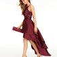 Emerald Sundae Juniors' Lace-Trim High-Low Halter Dress Purple Size 1