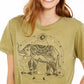 Rebellious One Juniors' Elephant Metallic Cropped Graphic T-Shirt Med Green Size Medium