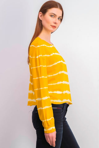 Rebellious One Juniors' Striped Tie-Dye Long-Sleeved T-Shirt Yellow Size Medium