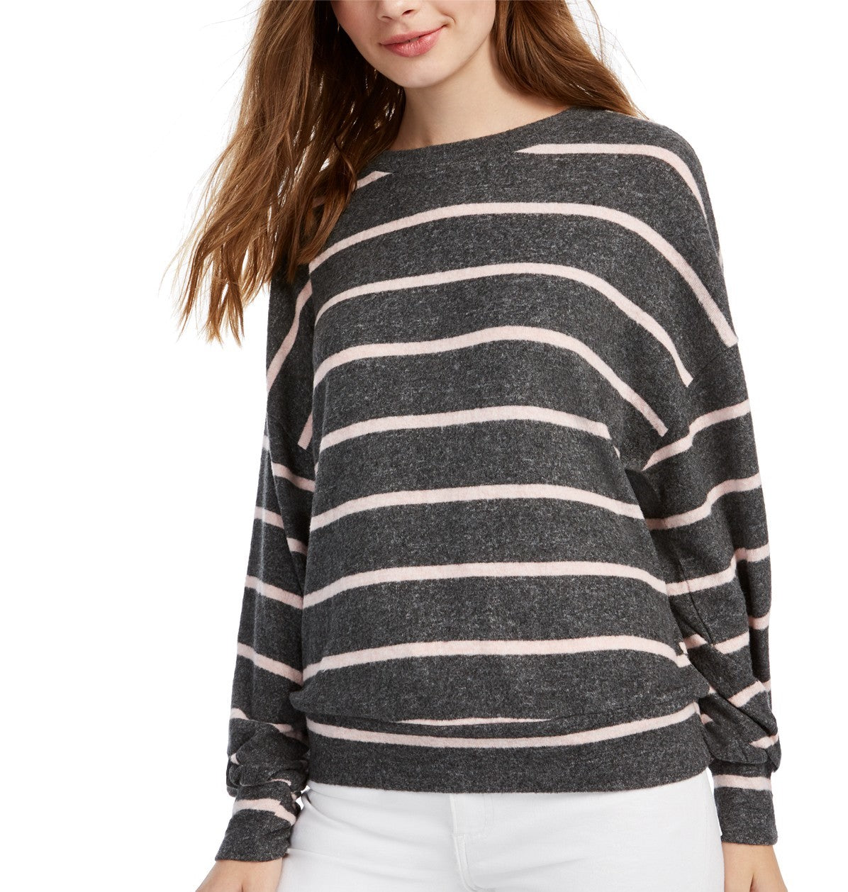 Gypsies & Moondust Juniors' Cozy Striped Dolman-Sleeve Top Gray Size Large