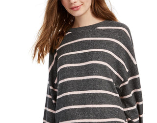 Gypsies & Moondust Juniors' Cozy Striped Dolman-Sleeve Top Gray Size Large