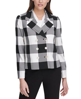 Tommy Hilfiger Women's Double-Breasted Gingham Jacket Gray Size 10