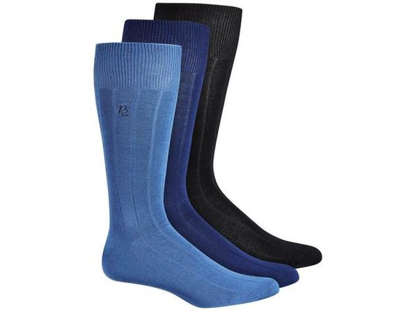 Perry Ellis Men's 3-Pk Rayon Ribbed Dress Socks Blue Size Regular