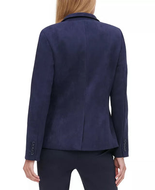 Tommy Hilfiger Women's Faux-Suede Notched-Lapel Blazer Dark Blue Size 2