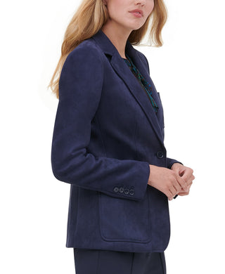 Tommy Hilfiger Women's Faux-Suede Notched-Lapel Blazer Dark Blue Size 2