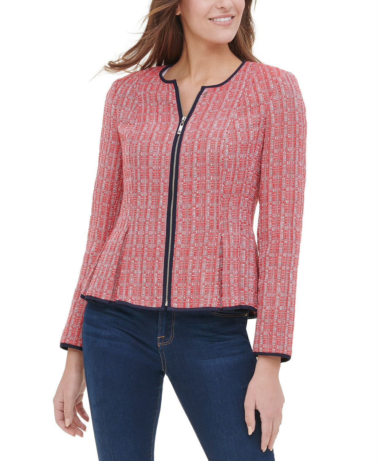 Tommy Hilfiger Women's Peplum-Hem Tweed Jacket Red Size 2