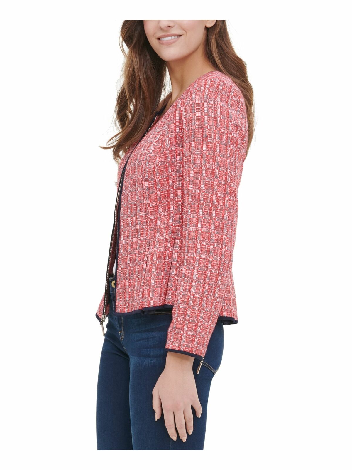 Tommy Hilfiger Women's Peplum-Hem Tweed Jacket Red Size 2