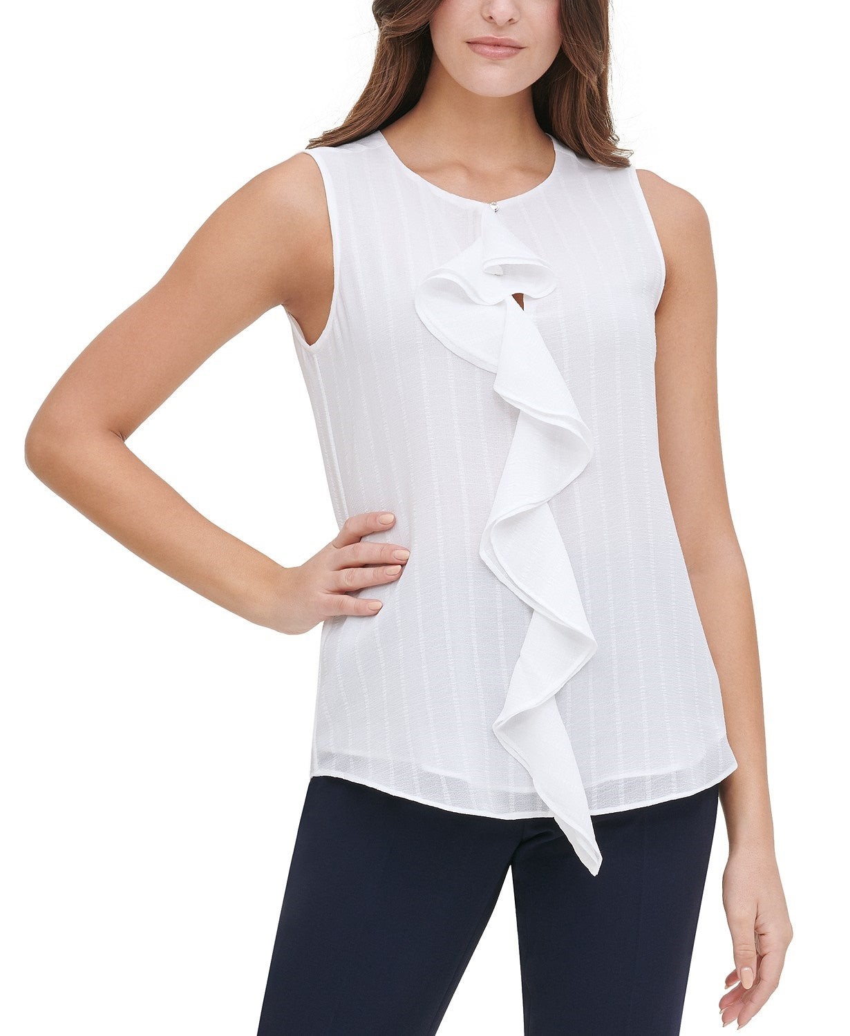 Tommy Hilfiger Women's Ruffle-Front Top White Size Medium