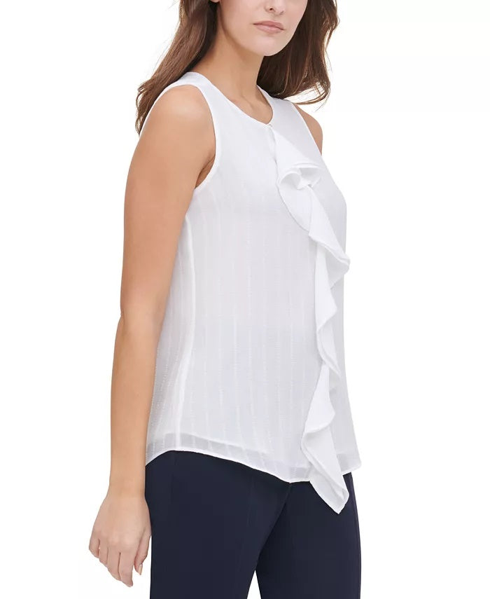 Tommy Hilfiger Women's Ruffle-Front Top White Size Medium