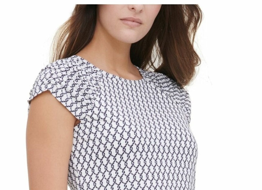 Tommy Hilfiger Women's Printed Ruched-Sleeve Top White Size Extra Large