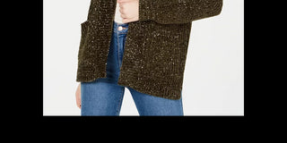 Hippie Rose Juniors' Marled Shaker-Knit Chenille Cardigan Dark Green Size Small