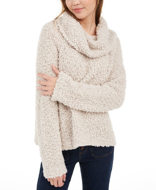 Hippie Rose Juniors' Textured Cowl-Neck Sweater White Size Extra Large