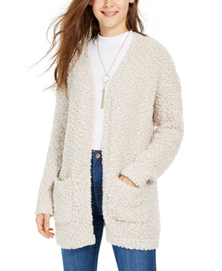 Hippie Rose Juniors' Long-Sleeve Cardigan Beige Size Large