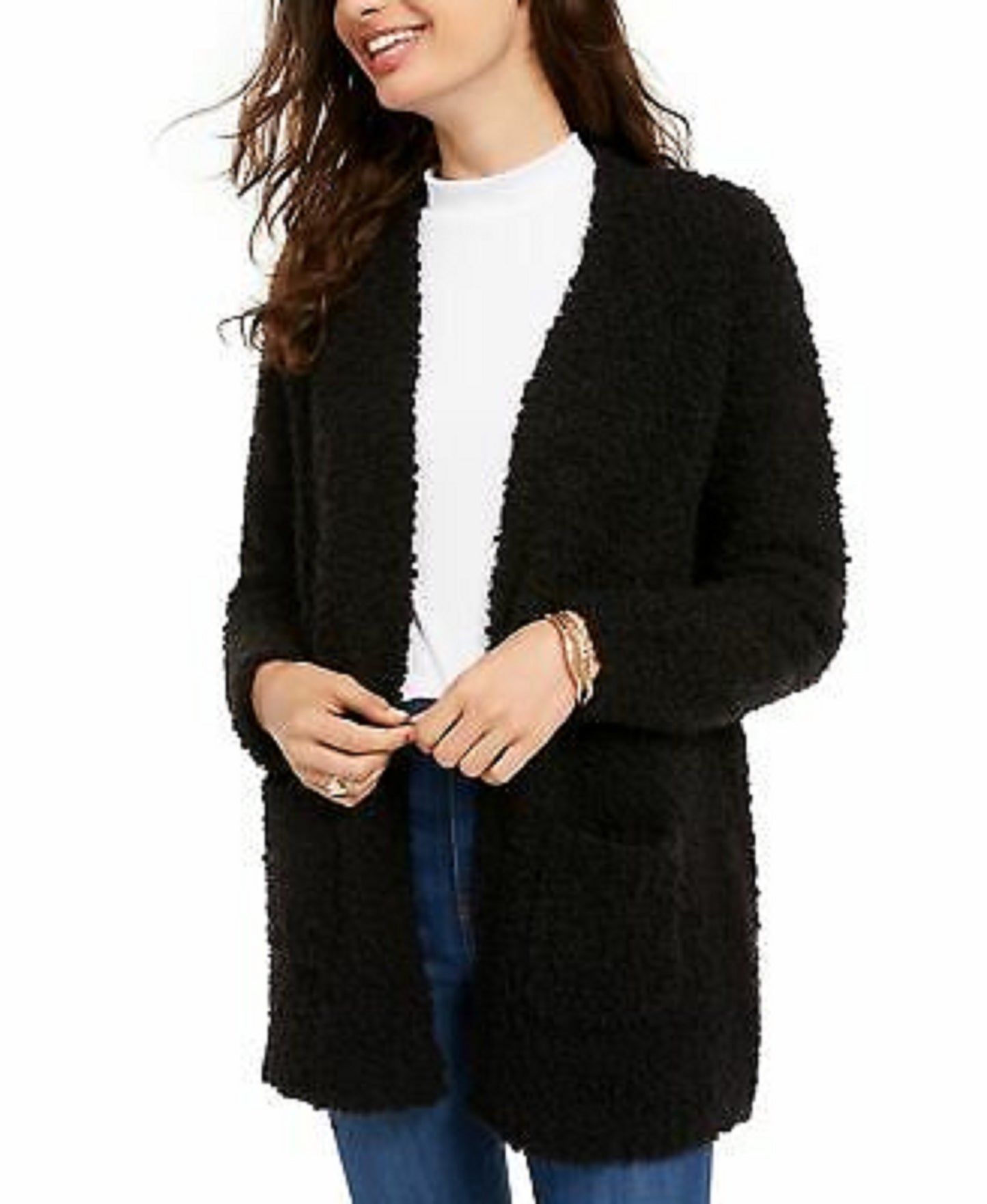 Hippie Rose Juniors' Long-Sleeve Cardigan Black Size Small