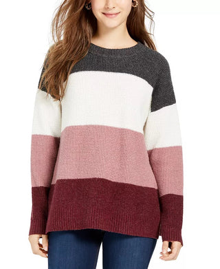 Hippie Rose Juniors' Colorblocked Thermal-Knit Sweater Red Size Extra Large