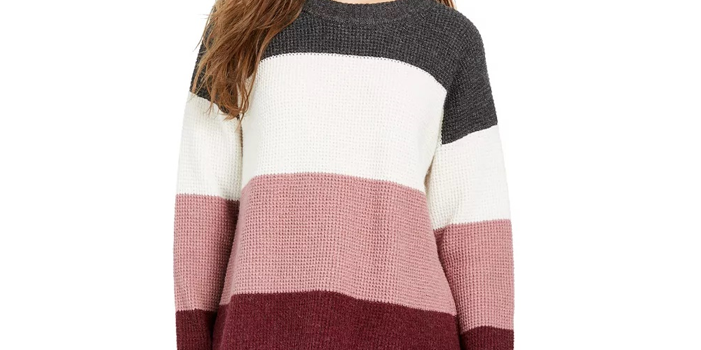 Hippie Rose Juniors' Colorblocked Thermal-Knit Sweater Red Size Extra Large