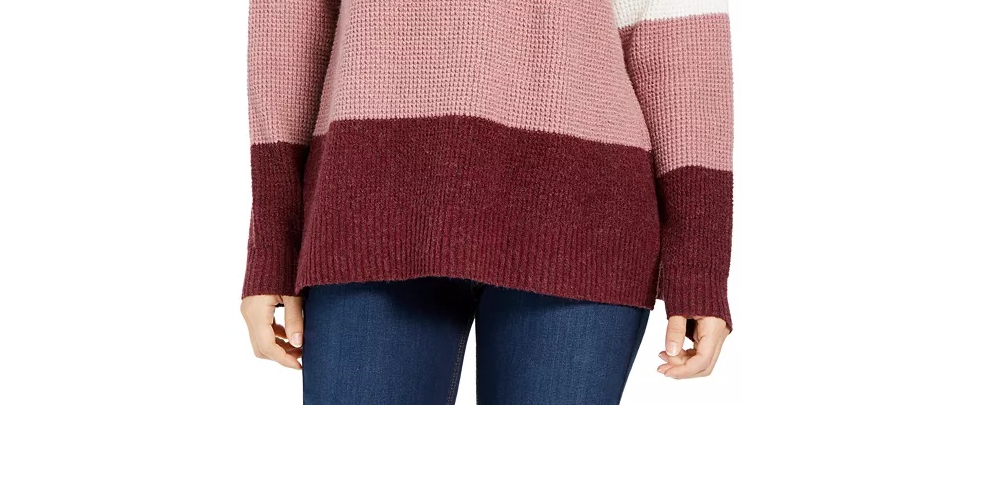Hippie Rose Juniors' Colorblocked Thermal-Knit Sweater Red Size Extra Large