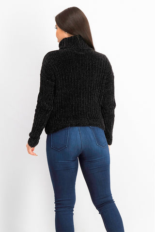 Hippie Rose Juniors' Chenille Turtleneck Sweater Black Size Medium