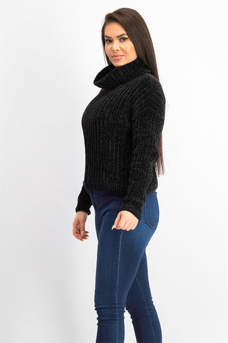 Hippie Rose Juniors' Chenille Turtleneck Sweater Black Size Medium