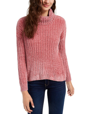 Hippie Rose Juniors' Chenille Turtleneck Sweater Brght Pink Size Large
