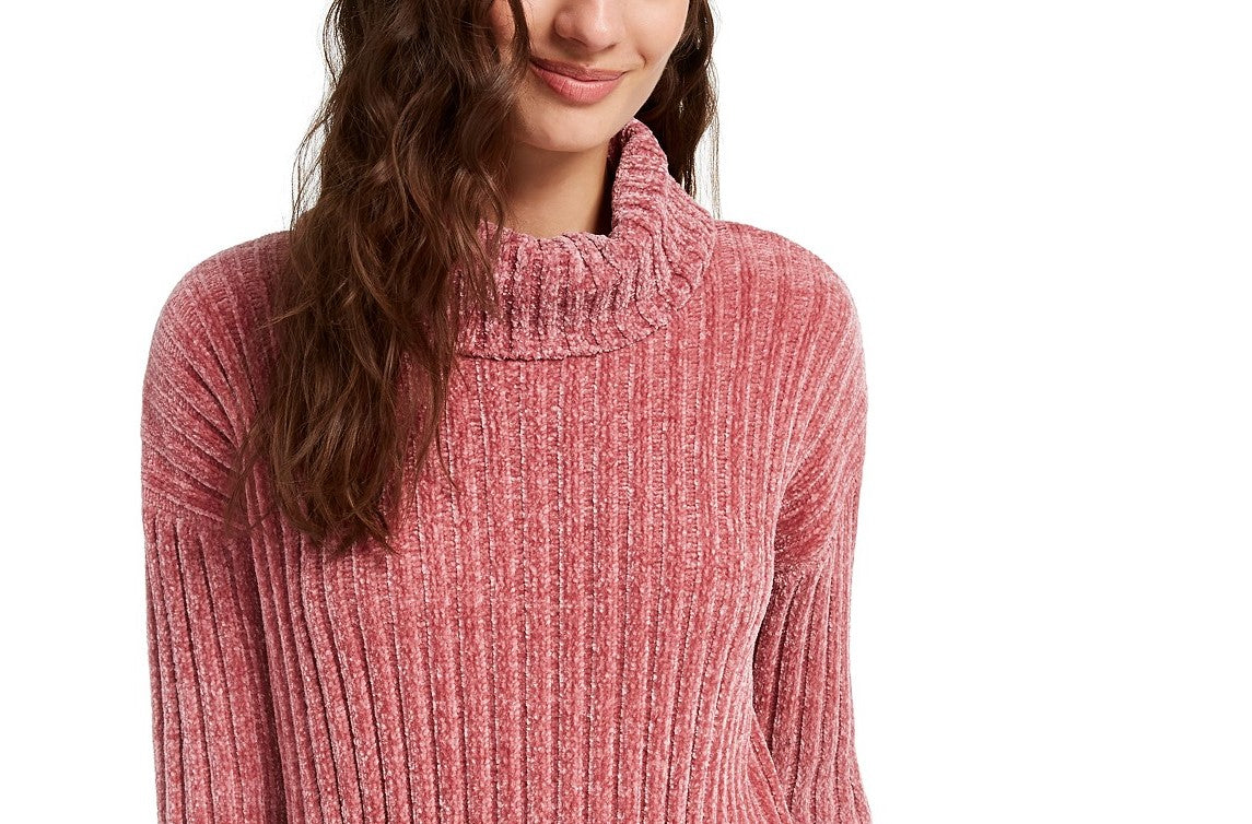 Hippie Rose Juniors' Chenille Turtleneck Sweater Brght Pink Size Large