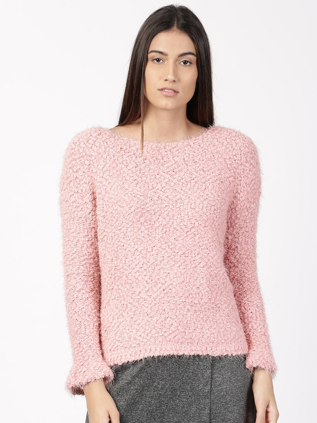 Hippie Rose Juniors' Textured High-Low Sweater Pink Size Medium