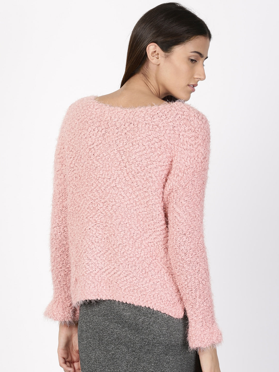 Hippie Rose Juniors' Textured High-Low Sweater Pink Size Medium