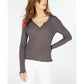 Hippie Rose Juniors' Waffle-Knit Lettuce-Edge Top Gray Size Small