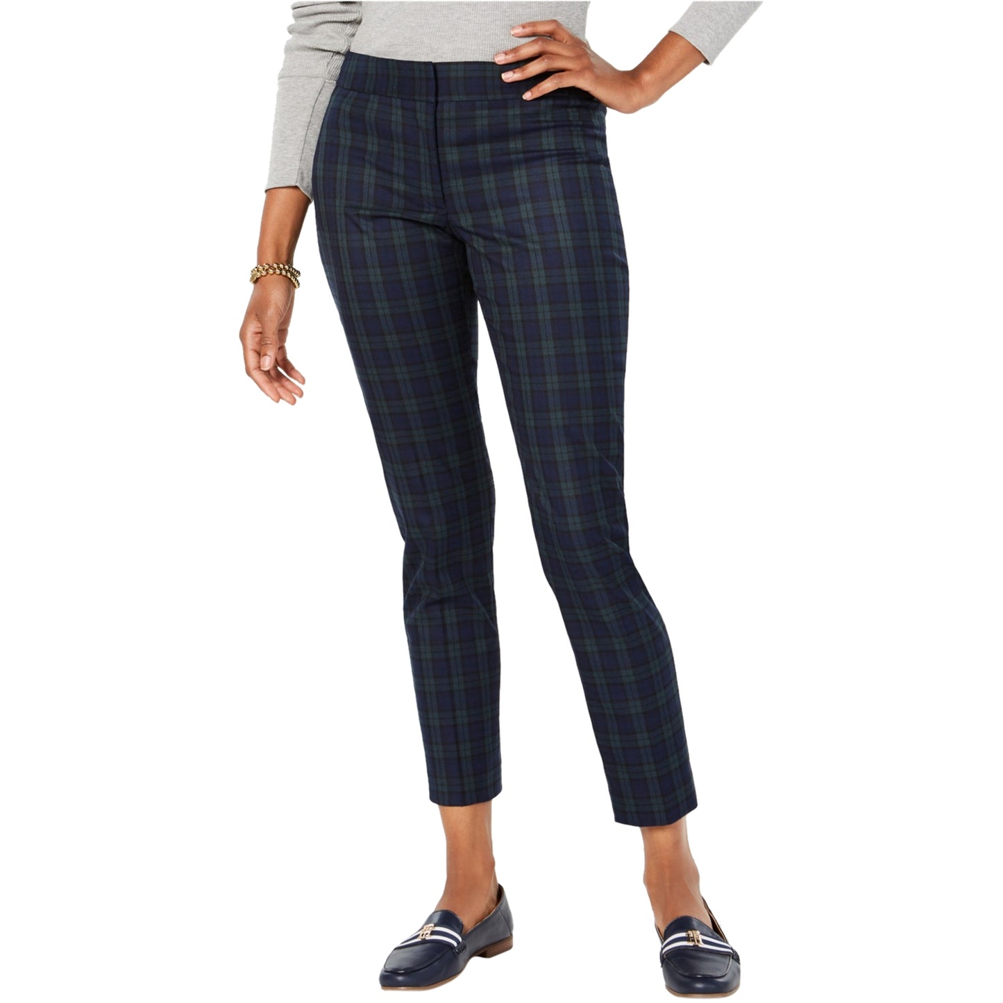 Tommy Hilfiger Women's Plaid Slim Fit Dress Pants Blue Size 16