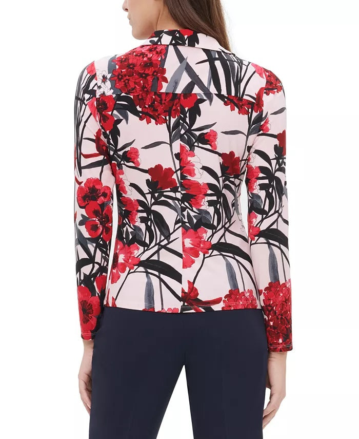 Tommy Hilfiger Women's Floral Button-Up Collared Blouse Pink Size Small