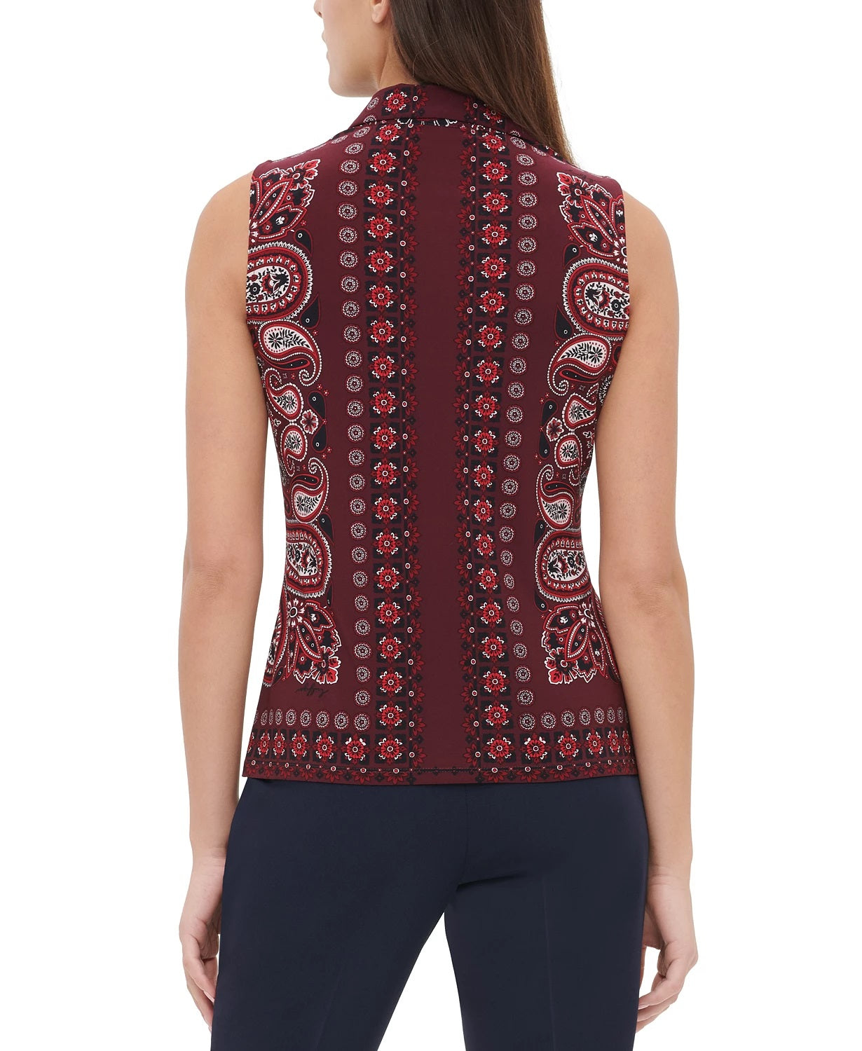 Tommy Hilfiger Women's Paisley Button Up Collared Blouse Red - Size Small