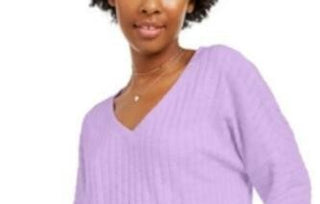 Hippie Rose Juniors' Women's Cozy V-Neck Ribbed Top Purple Size Extra Large