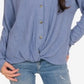 Hippie Rose Juniors' Twist-Front Button-Up Top Blue Size Extra Large