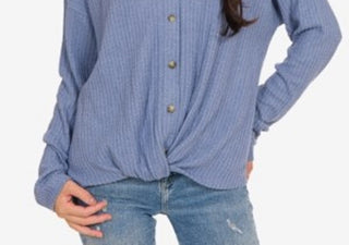 Hippie Rose Juniors' Twist-Front Button-Up Top Blue Size Extra Large