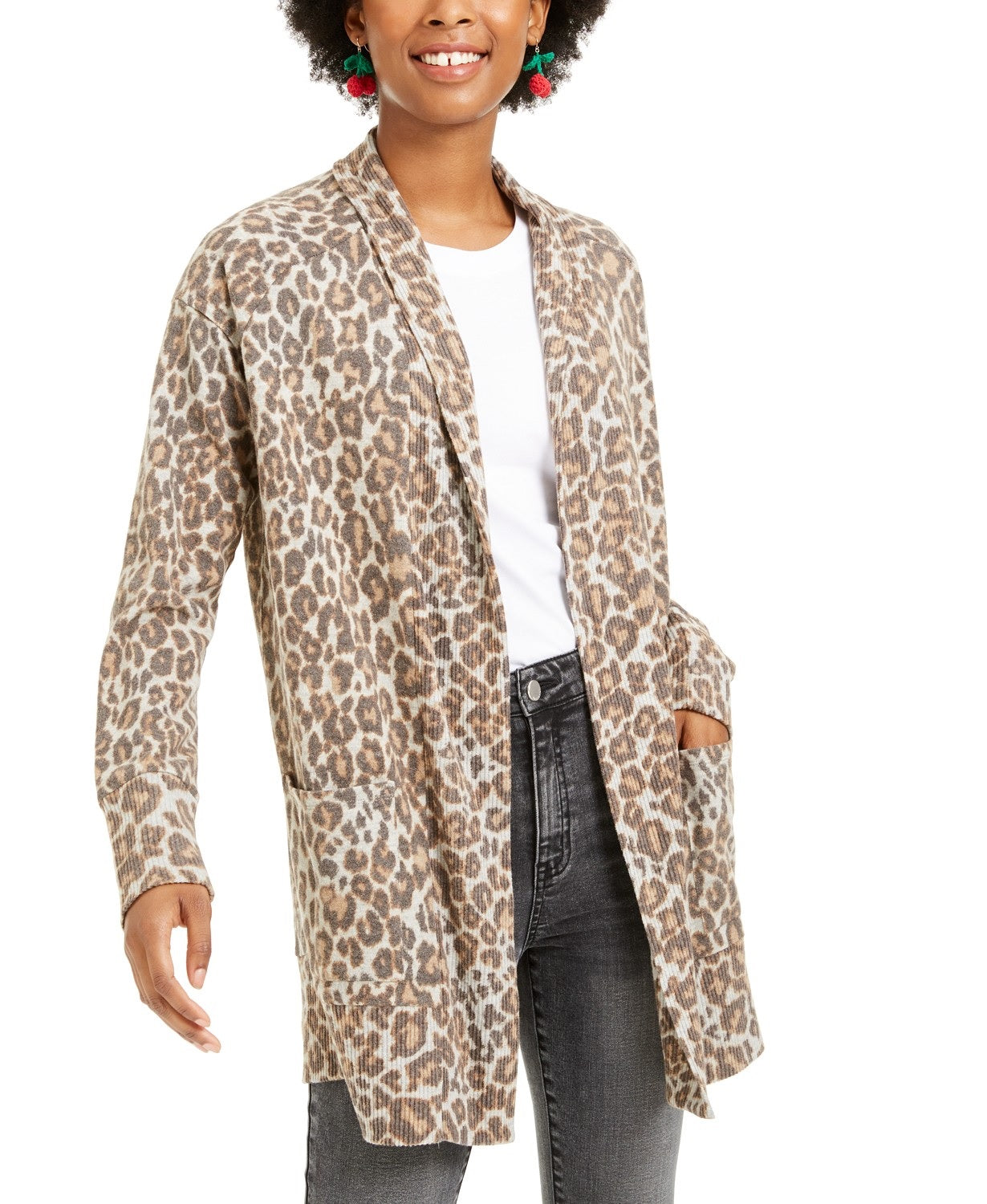 Hippie Rose Juniors' Cozy Cardigan Gray Size Medium