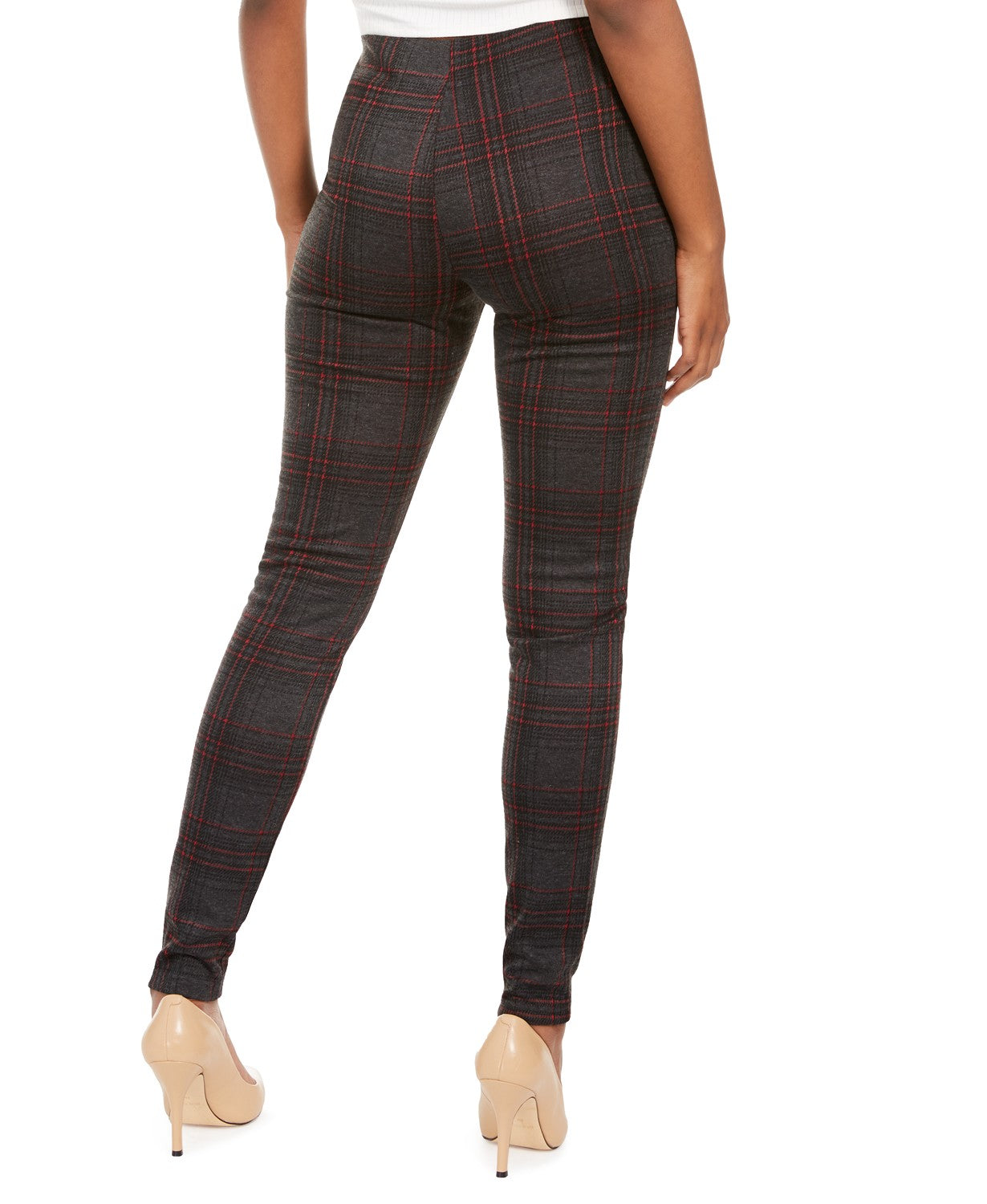 Hippie Rose Juniors' Women's Plaid Pull-On Ponte Pants Gray Size X-Large
