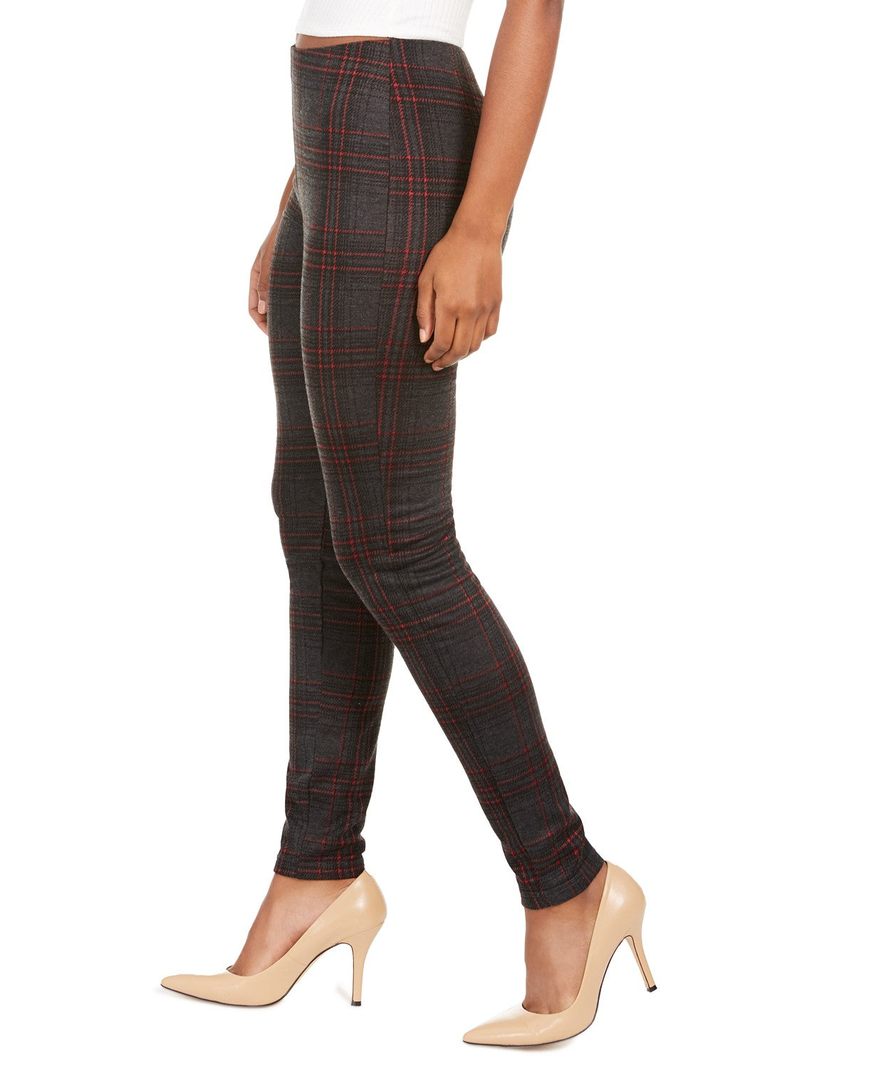 Hippie Rose Juniors' Women's Plaid Pull-On Ponte Pants Gray Size X-Large