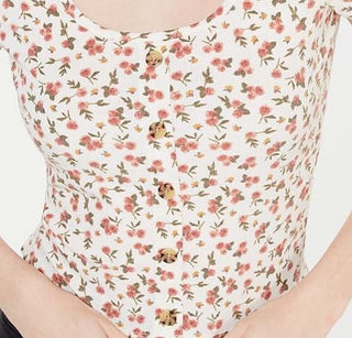 Hippie Rose Junior's Floral Button-Front Top Black Size X-Small