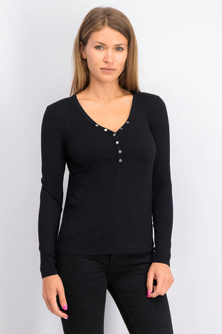 Hippie Rose Juniors' Rib-Knit Henley Top Black Size Extra Large